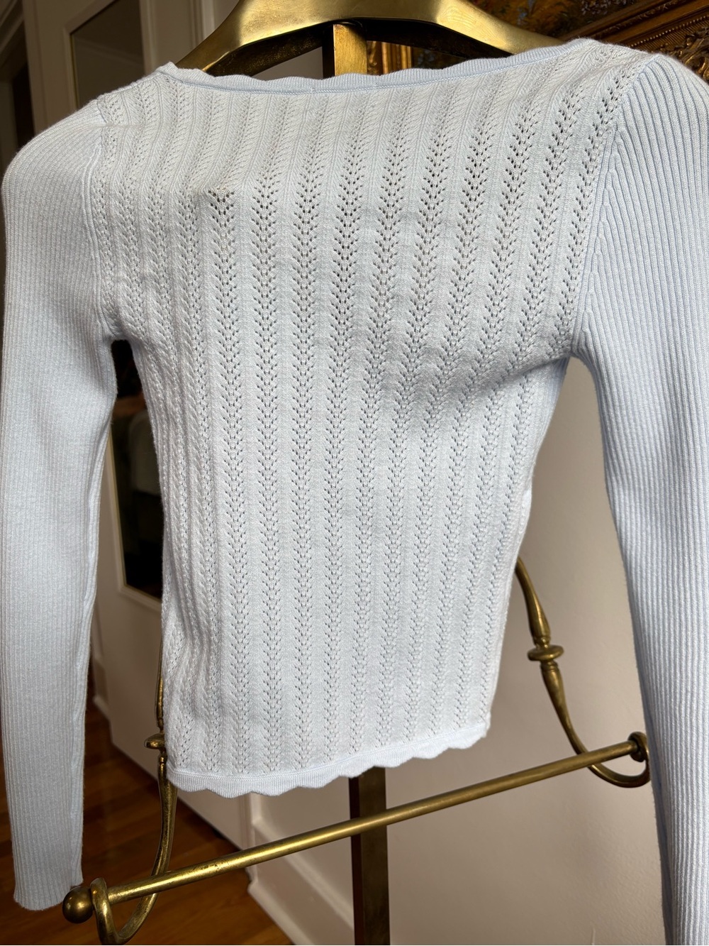 Aritzia Wilfred Light Blue Soloist Sweater | Ribbed Knit Long-Sleeve Top - Picture 3 of 6